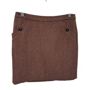 Banana Republic Houndstooth Dark Academia Preppy Skirt Brown Wool Blend‎ Size 2
